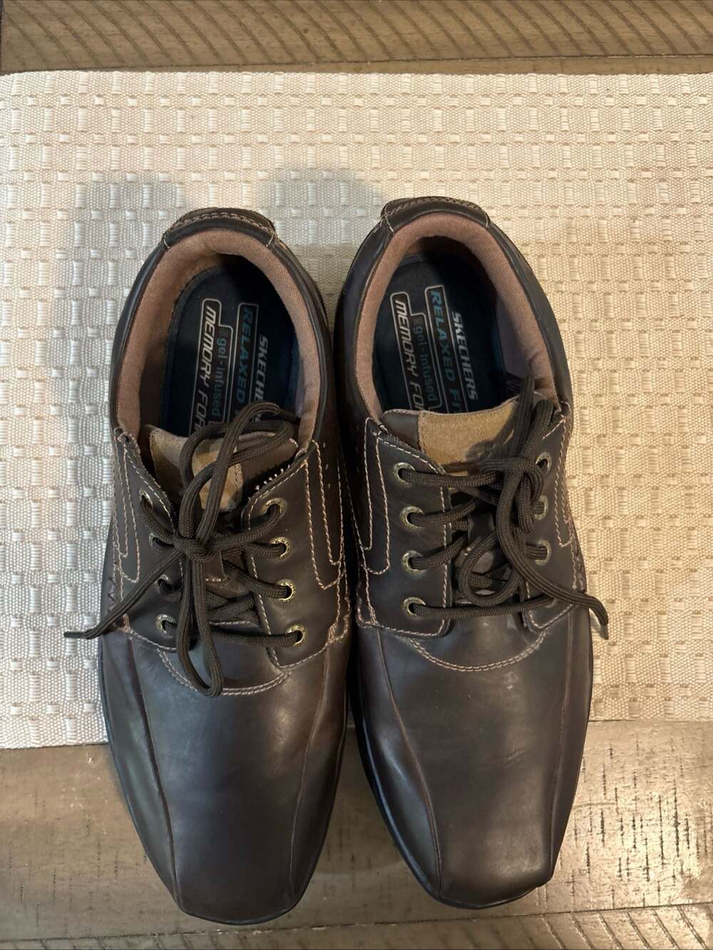 Skechers Relaxed Fit Gel-Infused Memory Foam Brown Leather Oxford Shoes size 13